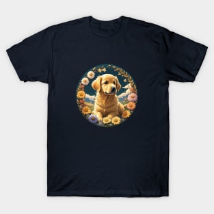 Golden Retriever Puppy Night Garden T-Shirt